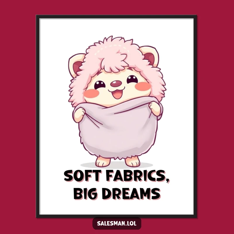 Funny Free Printable Wall Art: Fluffy Creature Grins with Fabric Swatch Art