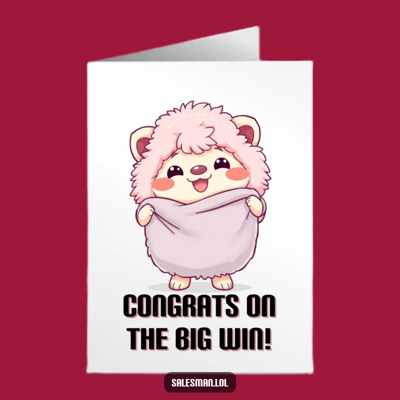 Funny Free Printable Congrats Card: Fluffy Creature Grins with Fabric